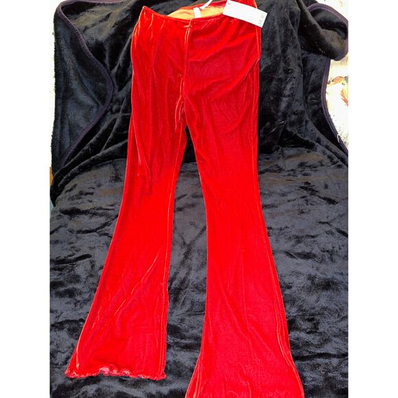 NWT OUT FROM UNDER RED VELVET FLARE PANTS LEGGINGS YOGA SLEEP S URBAN OUTFITTERS - Picture 5 of 11